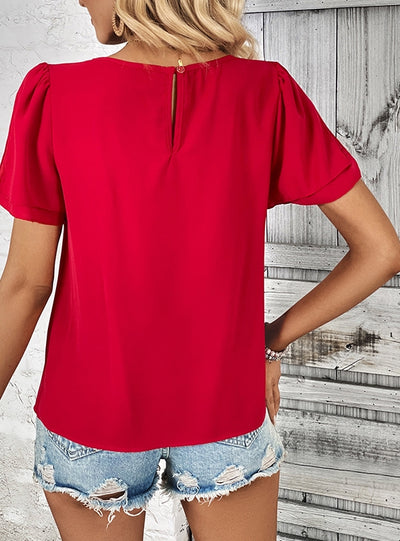 Short-sleeved Split Round Neck Shirt