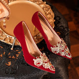 Red High Heels Stilettos Rhinestone Wedding Shoes