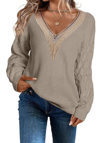 Sexy Lace v-neck Knitted Pullover Sweater