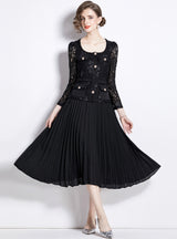 Retro Slim Lace Stitching Long Dress