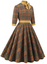 Plaid High Neck Bow Retro Dress