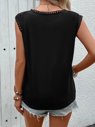 Lace Stitching Round Neck Sleeveless T-shirt