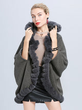 Granular Cashmere Lamb Bat Sleeve Hooded Cloak