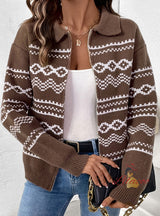 Zipper Cardigan Lapel Leisure Knitted Sweater