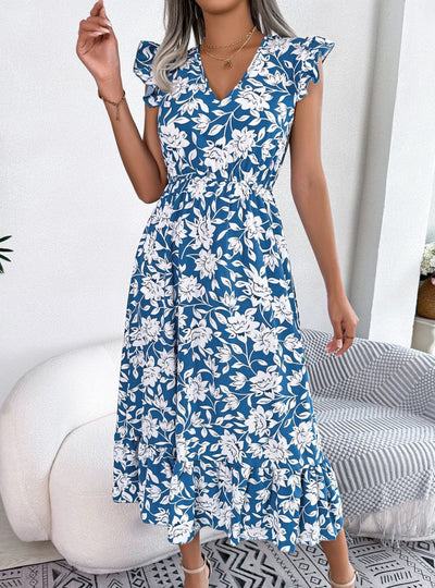 Leisure Flower Silm Waist Holiday Dress