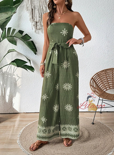 Casual Snowflake Pattern Printed Wide-leg Jumpsuit