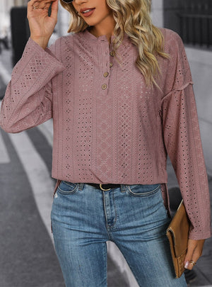 Long Sleeve Solid Color Knitted Jacquard Top