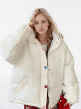 Colored Button Hooded Cotton-padded Jacket Coat