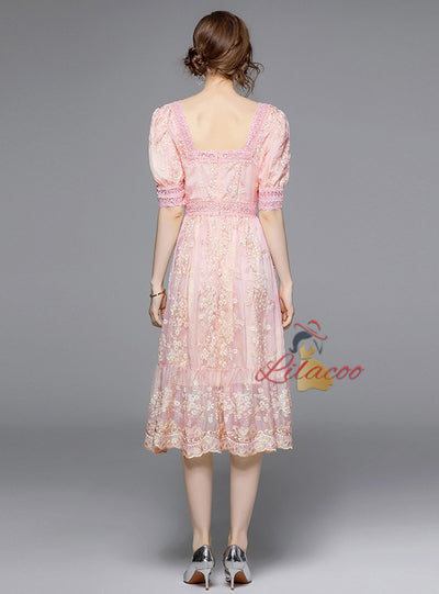 Retro Heavy Industry Embroidered Waist Long Dress