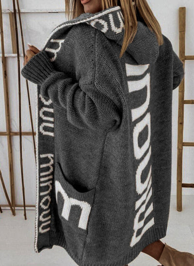 Hooded Letter Sweater Knitted Coat