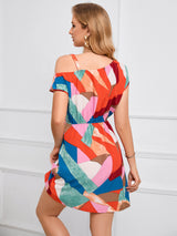 Color Single Diagonal Shoulder Print Dress