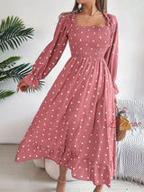 Leisure Square Neck Polka-dot Long Dress