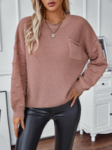 Solid Color Pocket Pullover Sweater Top