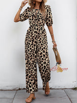 Strapped High Waist Leopard Print One-piece Jumpersuit