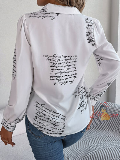 Casual Letter Suit Collar Long Sleeve Shirt