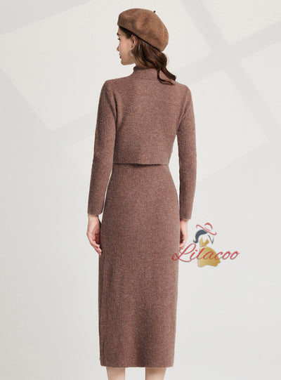 Thick Bow Half Turtle Neck+Dress Suit