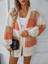 Cardigan Loose Lantern Sleeve Striped Sweater