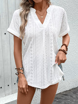 V-neck Jacquard Short-sleeved Top T-shirt