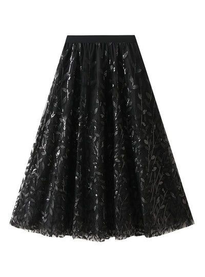 Sparkling Sequined Leaf Gauze Skirt