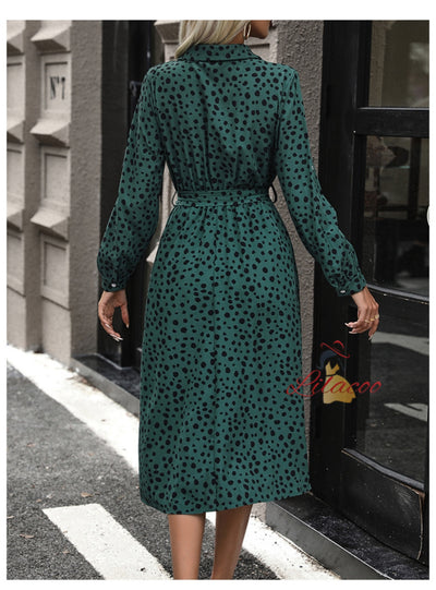 Long-sleeved Leopard Dress With Belt