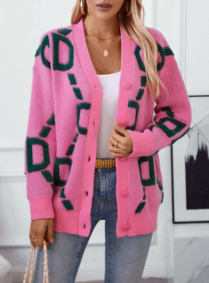 Long Button Knitted Letters Sweater Coat