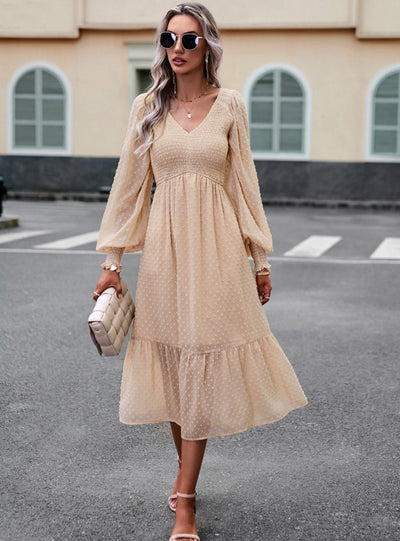 Autumn and Winter Long Sleeve V-neck Dress