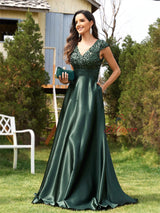 Dark Green Sequins V-neck Prom Dress