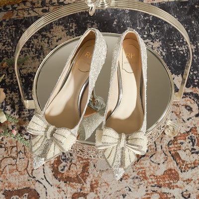 Thin High Heel Sequined Pearl Wedding Shoes