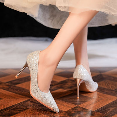 Metal Head Sequined Banquet Wedding Shoes