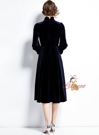 Velvet Long Sleeve Palace Retro Dress