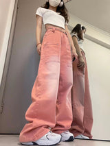 Retro Pink Loose Straight Wide-leg Jeans