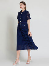 Short-sleeved Slim Top Pleated Skirt Two-piece Suit