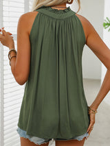 Sleeveless Lace-up V-neck Solid Color Shirt