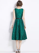 Retro Jacquard Sleeveless Slim Dress