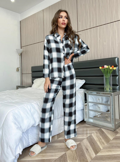 Plaid Long Sleeve Suit Pajamas