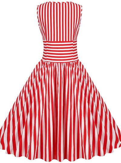 Striped Stitching Retro Big Swing Dress