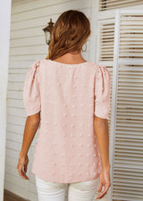 V-neck Chiffon Bubble Sleeve Short Sleeve Shirt