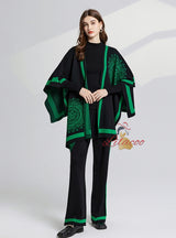 Loose Contrast Shawl+Coat+Wide-leg Pants Suit