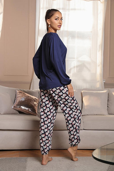 Long Sleeve Floral Trousers Two-piece Suit