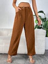 Straight Trousers High Waist Pocket Pant