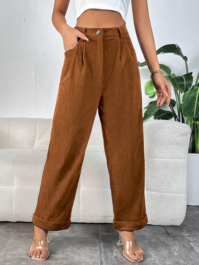 Straight Trousers High Waist Pocket Pant