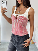 Women Contrast Lace-up Slim Vest