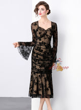 Women Slim Long-sleeved Lace Dress