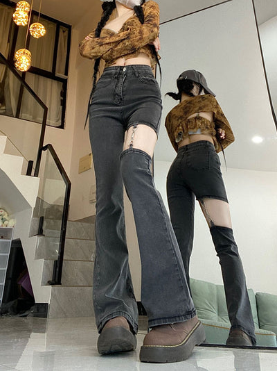 High Waist Slim Stretch Straight Flared Jeans