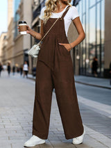 Solid Corduroy Suspenders Jumpersuit