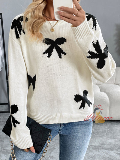 Round Neck Bow Jacquard Winter Sweater