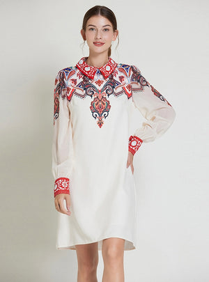 Printed Transparent Sleeve Slim Dress