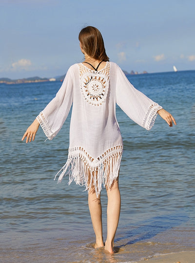 Cotton Crochet Beach Fringed Beach Cover Up