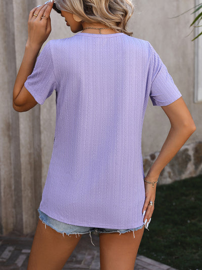 Round Neck Jacquard Short Sleeve T-shirt