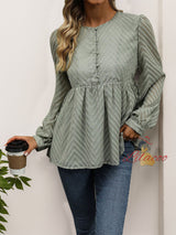 Solid Color Long Sleeve Jacquard Shirt